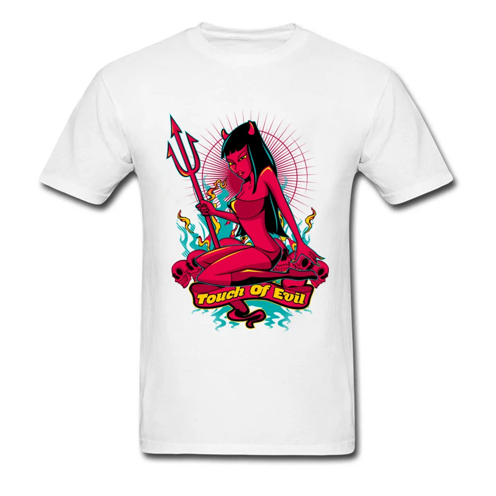 Personalized T-Shirt Gift Short Sleeve Rife Round Collar All Cotton Tops Shirts Casual Tee-Shirts for Boys VALENTINE DAY Devil Pin Up Girl Touch of evil white