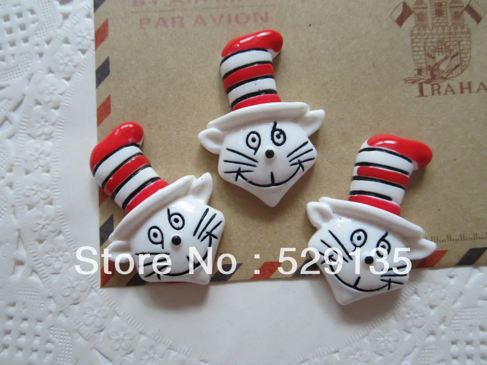 

Free Shipping! Resin Cat in Hat, Resin Flatback Cabochon for Hair Bow Center, Crafts Making DIY (29*39mm)