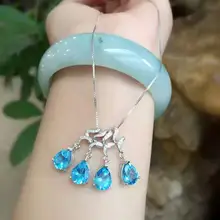 Природный Голубой топаз камень кулон 925 серебро натуральный драгоценный камень кулон ожерелье Модные Элегантные волны женщин Девушка ювелирные изделия