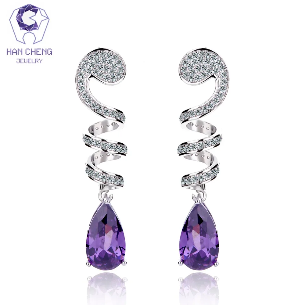 

HanCheng New Luxury Silver Plated Dangle Hanging Gem Stone Zircon Long CZ Water Drop Earrings For Women Jewelry brincos bijoux