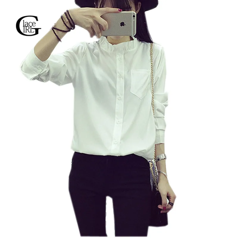 Lace Girl White Blusas Women Chiffon Blouse Autumn Spring Long Sleeve Shirt 2017 Fashion OL Office Shirts Casual Ladies Tops |