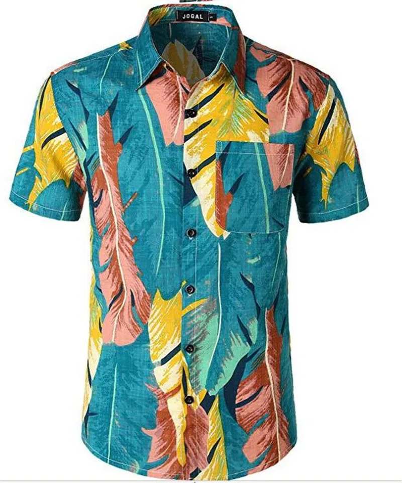 Мужская гавайская рубашка с коротким рукавом летняя с цветочным принтом Пляжная морская рубашка