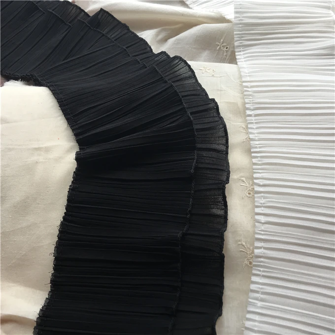3 ярда/лот черная белая кружевная отделка двухслойный гофрированый шифоновый гофрированный подол 12 см одежда юбка подол кружевной ткани аксессуары