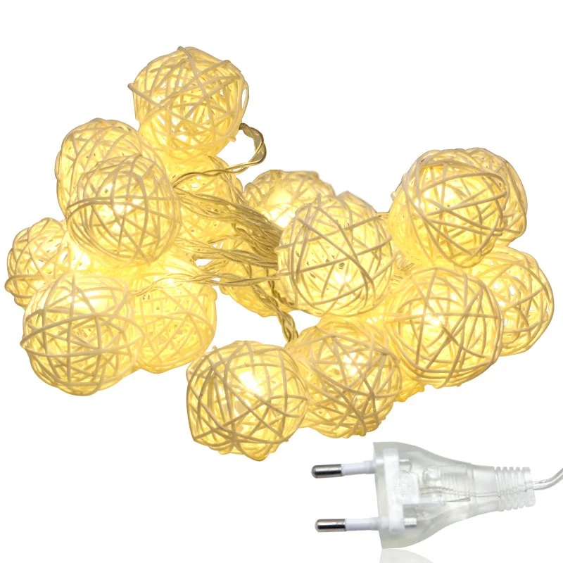 5M 5cm Rattan Ball LED Christams Lights Indoor Wedding Cristmas New Year Decoration LED Fairy String Lights Luces De Navidad
