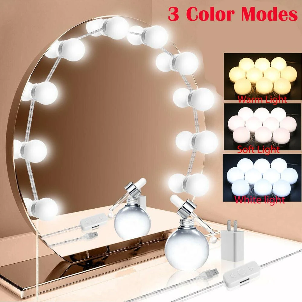 Kit luces LED para espejo de tocador, 10 bombillas, estilo Hollywood|Accesorios - AliExpress