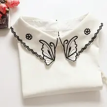 Женский свитер Половина Рубашка галстук хлопковое кружево, цветок поддельный воротник вышивка мультфильм лацканы Питер Пэн отстегивающиеся воротники-обманки Топы