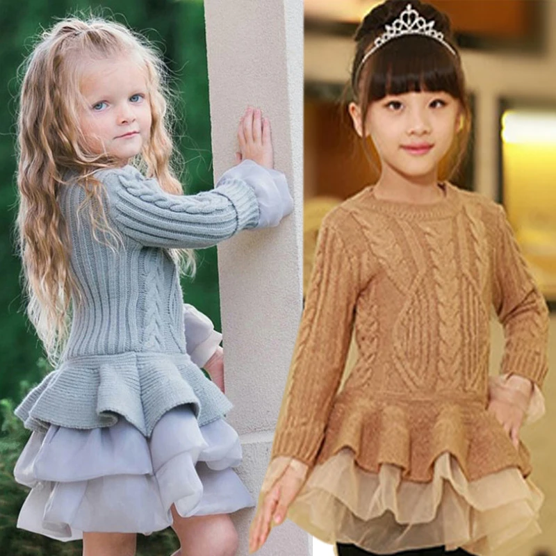 

Girls Knitted Dress 2019 Autumn Clothes Lattice Kids Toddler baby dress for girl Princess Cotton Warm Christmas Dresses Winter
