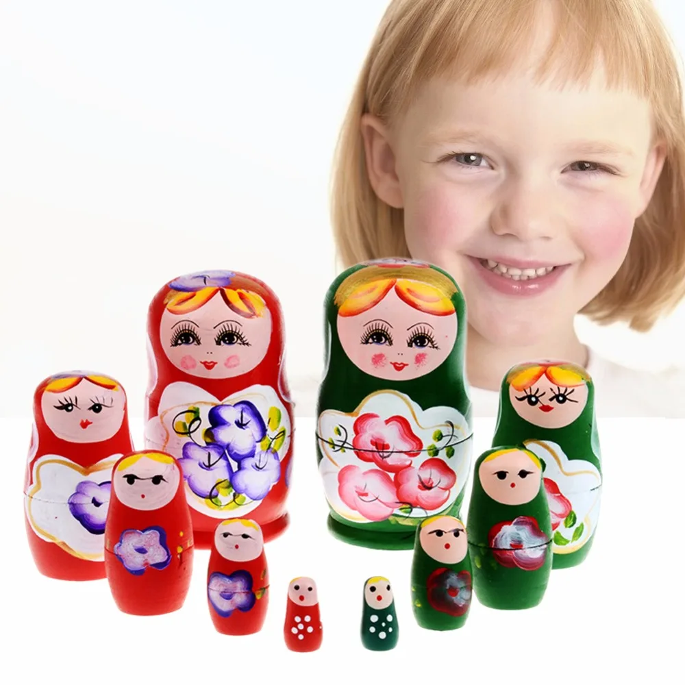 

5pcs/set Wooden Matryoshka Dolls Colored Wood Russian Doll Wooden Russian Nesting Babushka Matryoshka Hand Paint Baby Toy Dolls