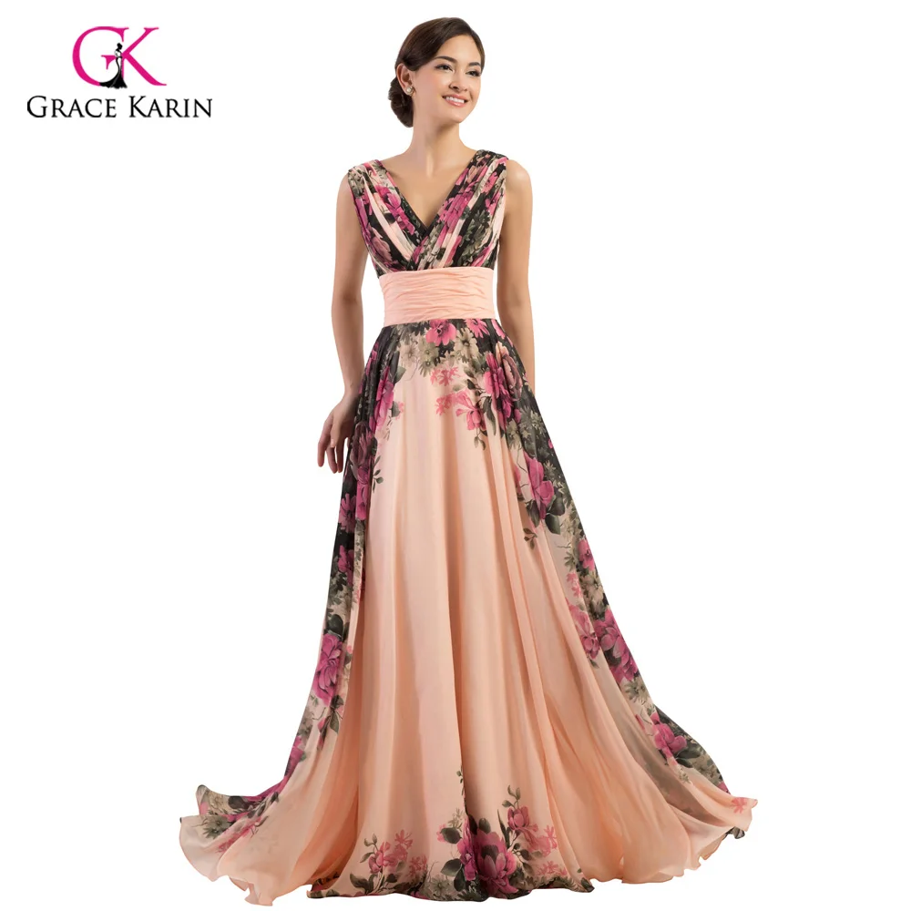 Женские вечерние платья 2018 Грейс Карин элегантный цветок шифон плюс размеры вечерние высокое качество длинное вечернее платье