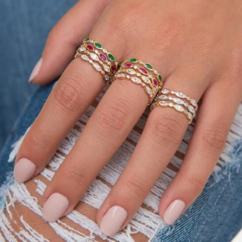 

2019 New design Top Quality Gold FASHION Classical CZ Wedding Ring Rose Gold Color AAA cubic zirconia Crystals rings Wholesale