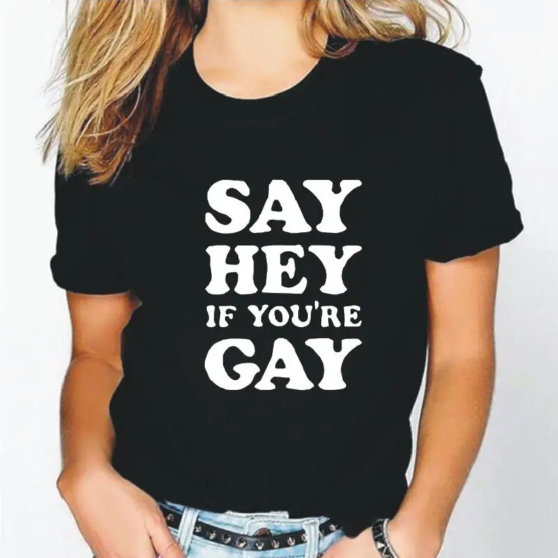 Футболка Say Hey If Youre Cay Харадзюку большого размера женские летние хлопковые