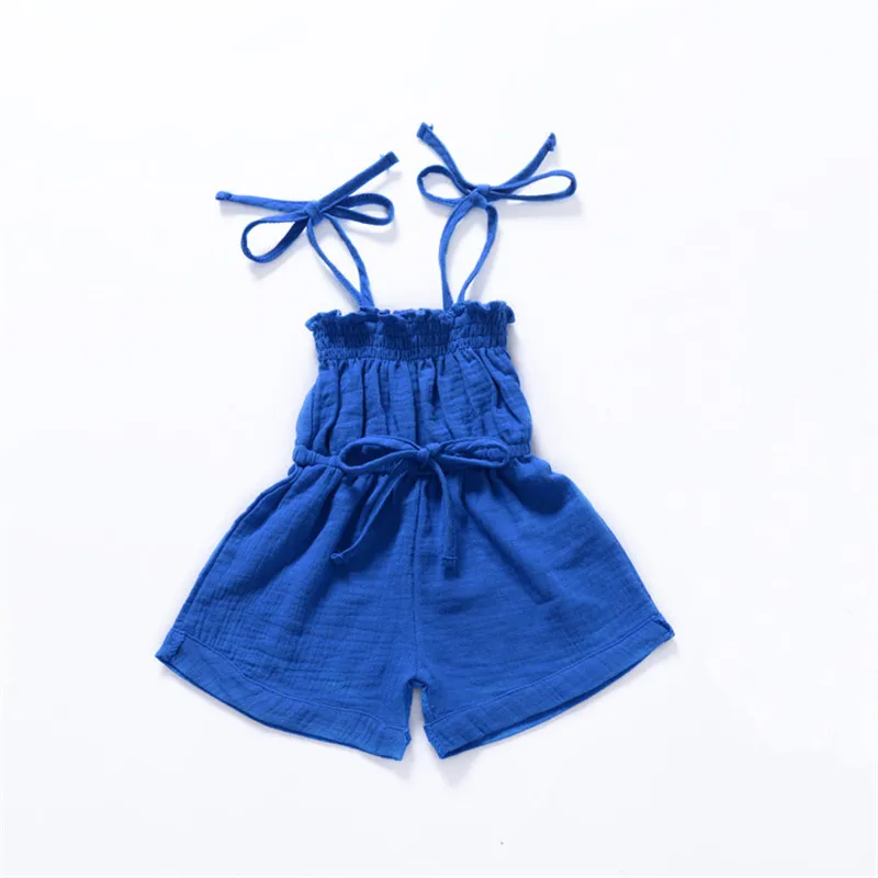 

Summer Sweet Casual Kids Baby Girl Jumpsuit Romper Cotton Solid Sling Bowknot Off The Shoulder Lace Up Overalls One Piece Outfit