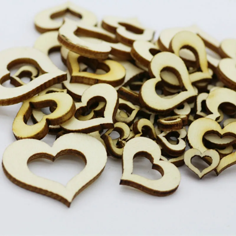 

50pcs 40mm/30mm/20mm/10mm Mixed Rustic Wooden DIY Hollow Wood Love Heart Wedding Table Scatter Decoration Accessories