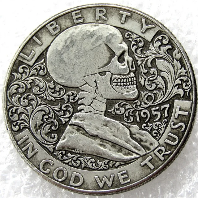 Special Price Hobo Creative 1957 Franklin Silver Half Dollar skull zombie skeleton hand carved Copy Coins