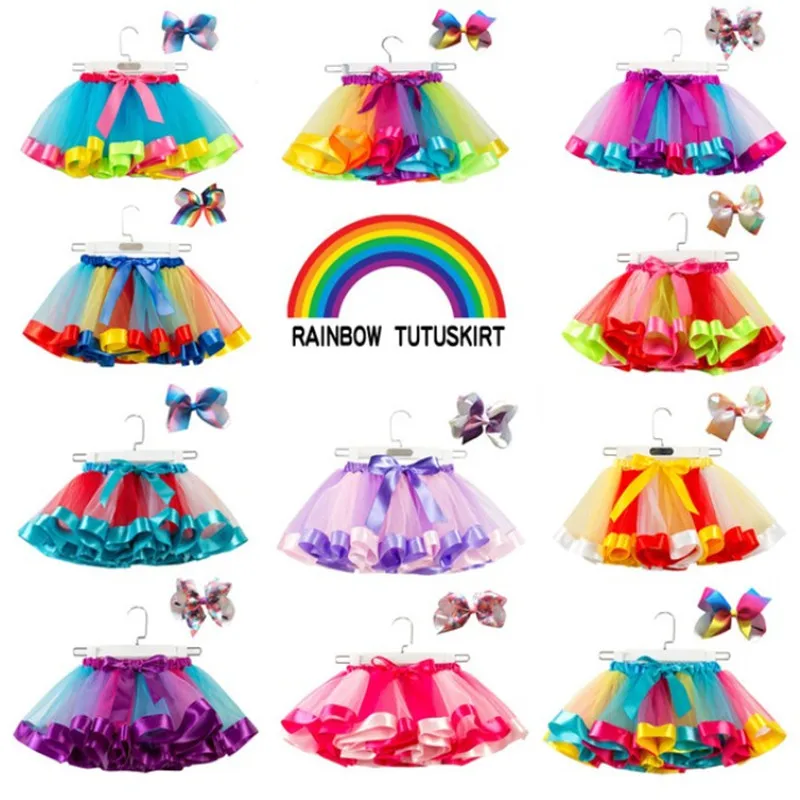 

Childrens Rainbow Skirt Chiffon Fluffy Pettiskirts Girls Tutu Skirts Baby Ballerina Kids Casual Candy Color Skirts