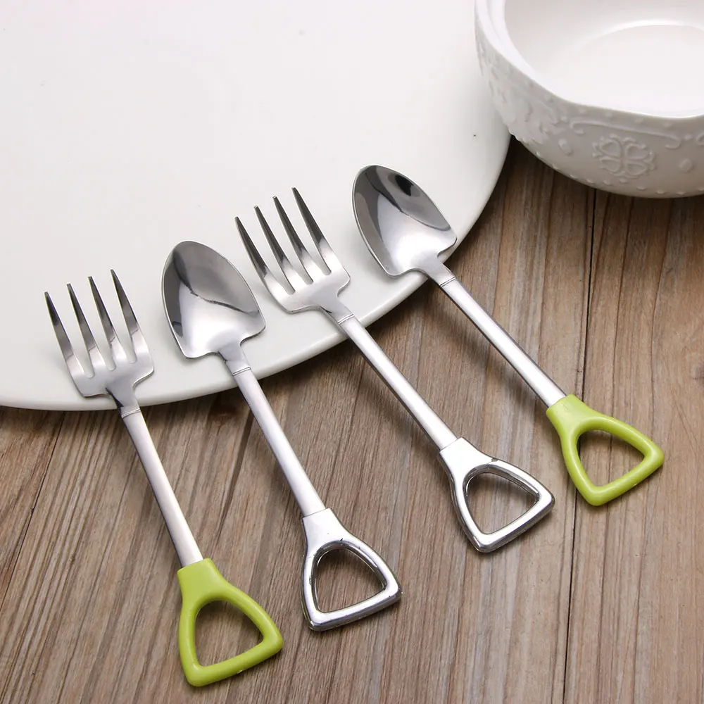 

1PC New Creative Stainless Steel Shovel Shape Spoon Fork Long Handle Coffee Ice Cream Soup Spoon for Kids Flatware