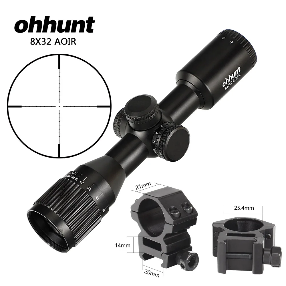 Ohhunt 8X32 AOIR охотничий компактный прицел для винтовки Mil Dot с подсветкой Стекло травленый визир прицел тактический оптика прицел - Цвет: 25.4mm-Picatinny-SZK