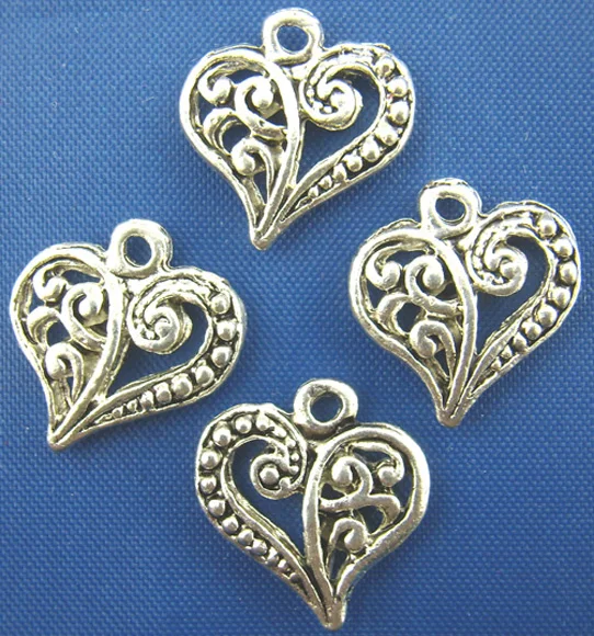 Doreen Box Милые 50 шт тибетские серебряные резные подвески в форме сердца(B00125