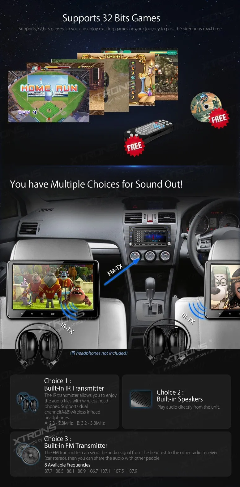 Flash Deal XTRONS 1 Pair Universal 10.1 inch HDMI HD Screen headrest car dvd player Monitor USD FM SD + 2 IR Headphones 6