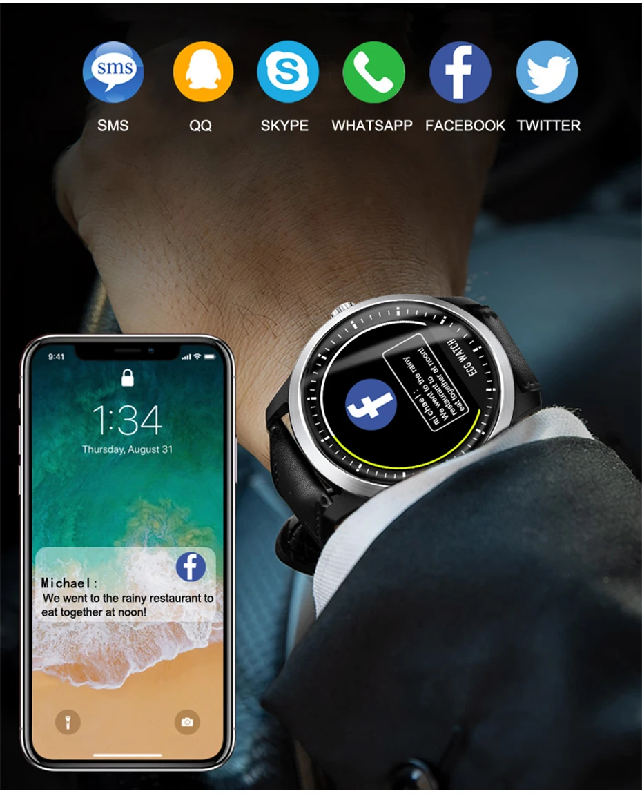 N58 ECG Smartwatch Men Smart Watch support Electrocardiogram Measurement Fitness Tracker (9)
