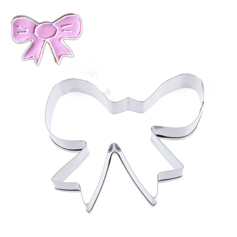 

Stainless Steel Bakeware Fondant Bow Cookie Tool Cutter Mould Biscuit Press Icing Bowknot Stamp Baking Mold Decorating Free Ship