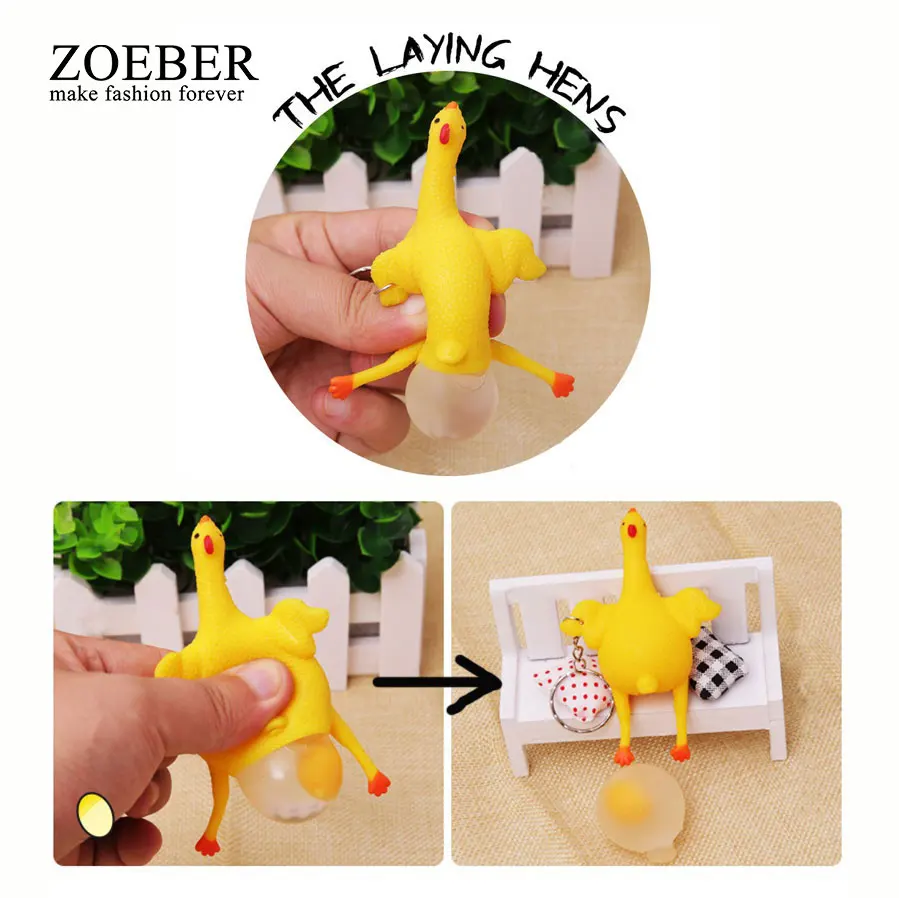 

ZOEBER New Funny Animal Keychain Children Chicken Egg Laying Hens Crowded Stress Ball Cute Keychain Key Ring Holder Gift