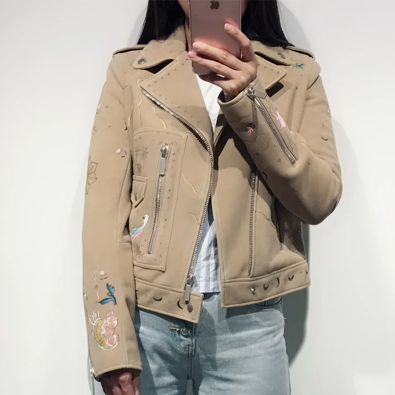 

ladies real leather jacket women genuine leather jacket hand-painted suede jacket