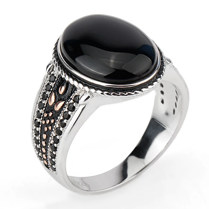925 Sterling Silver Black Oval Stone Ring with Black CZ Punk Style Cool Finger Ring for Men or Women Jewelry 925 Sterling Silver Black Oval Stone Ring with Black CZ Punk Style Cool Finger Ring for Men or Women Jewelry