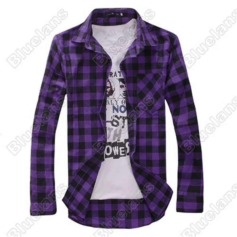 New Mens Slim Fit Casual Plaid Check Full Sleeve Turn down Collar Shirt