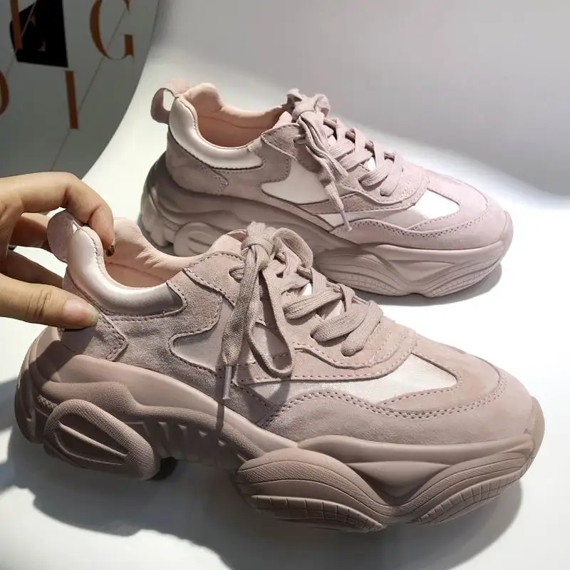 

ERRFC New Arrival British Womens Pink Casual Shoes Round Toe Lace Up Woman Trending Leisure Shoes Soft Breathable Girls Shoes 39