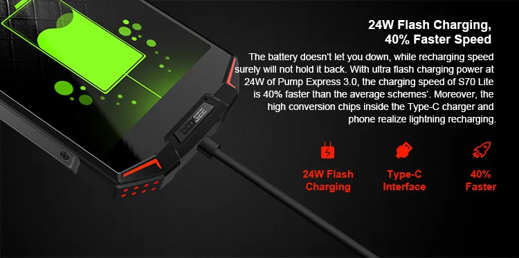 DOOGEE S70 LITE 4GB RAM 64GB ROM Helio P23 MTK6763T 2.5GHz Octa Core 5.99 Inch IPS Corning Gorilla Glass 4 FHD+ Screen Dual Camera IP68 IP69K Waterproof Android 8.1 4G LTE Smartphone