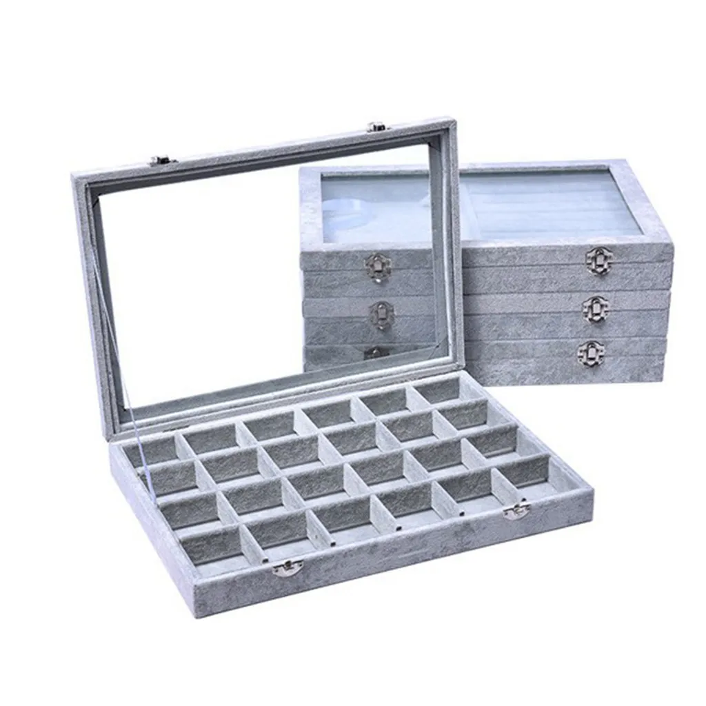 Деревянная и стеклянная шкатулка для ювелирных изделий, коробка для хранения мелочей, серая Высококачественная коробка для хранения ювелирных изделий, чехол-Органайзер