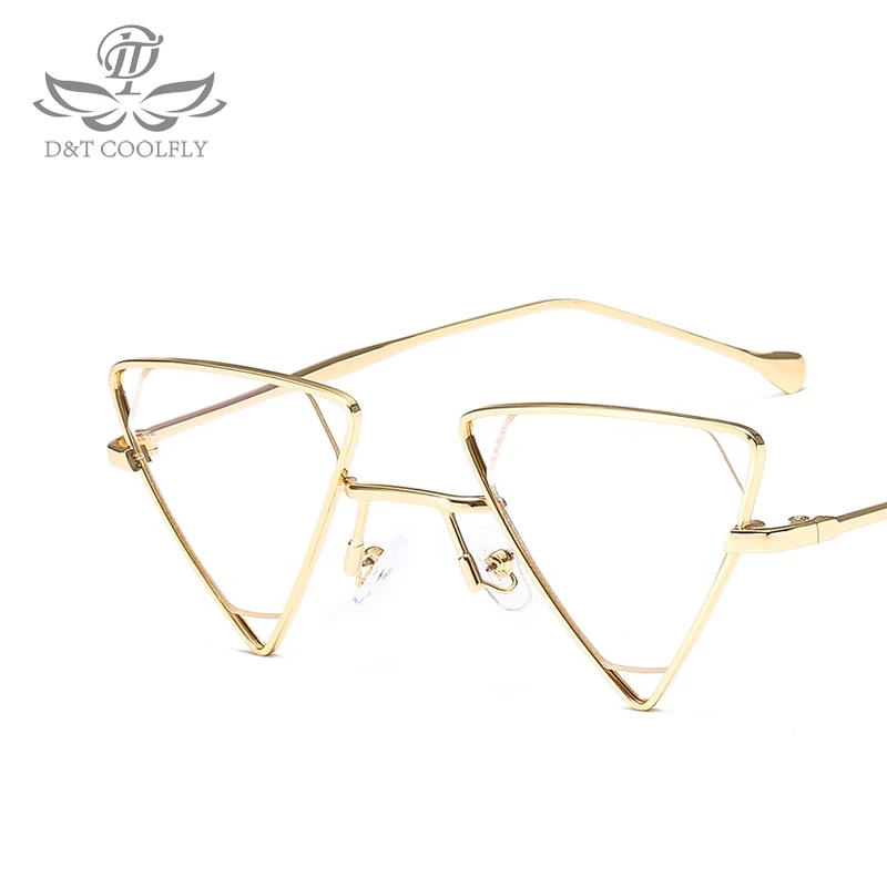 Модные треугольные очки, женские, известный бренд, простой дизайн, винтажные, трендовые солнцезащитные очки, белые, черные, UV400 - Цвет линз: golden-clear