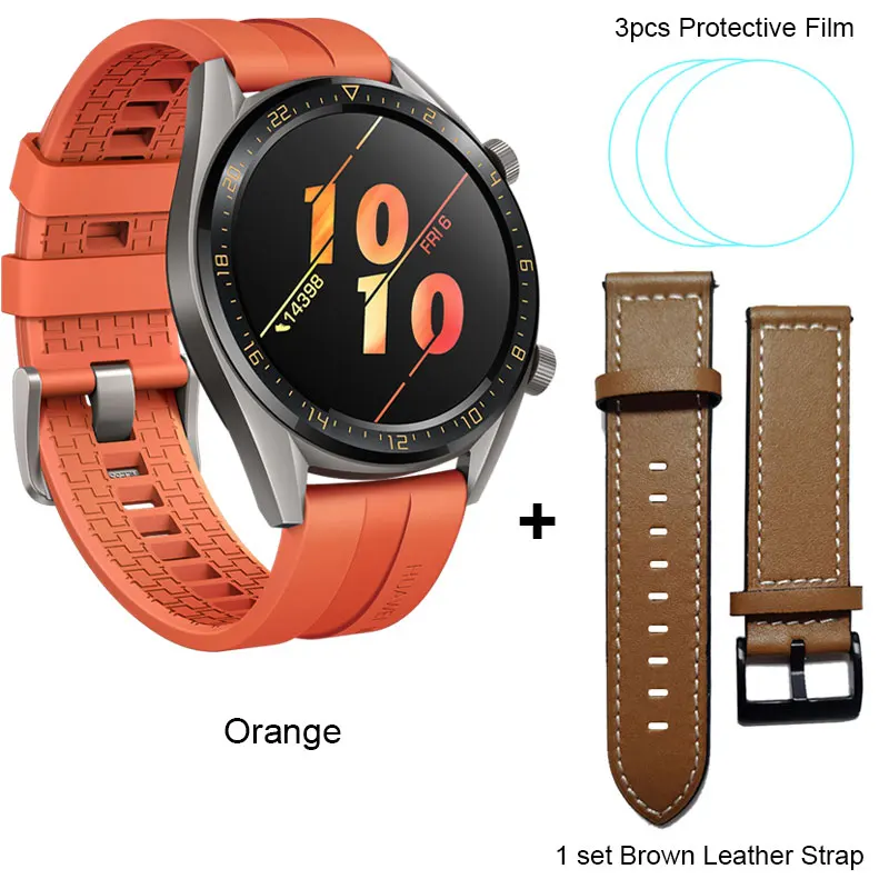 Huawei Watch GT Смарт-часы 1,3" gps nfc поддержка 14 дней Срок службы батареи Водонепроницаемый телефонный Звонок трекер сердечного ритма для Android iOS - Цвет: OrangAdd BrownStrap.