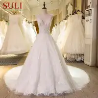 SL-22 New Real Picture Wedding Gowns Beaded Lace Pearls C Bridal Wedding Dress 2017