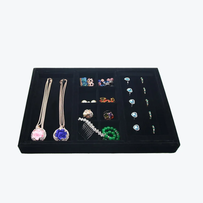 

3 in1 Velvet Suede Ring Earrings Organizer Ear Studs Jewelry Display Stand Holder Rack For Necklace Showcase Plate Jewelry Box