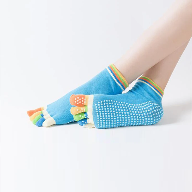

Reallion High Elastic Anti-slip Silicone Bottom Five Finger Toes Yoga Socks Colorful Women Low Cut Cotton Sport Socks for Girls