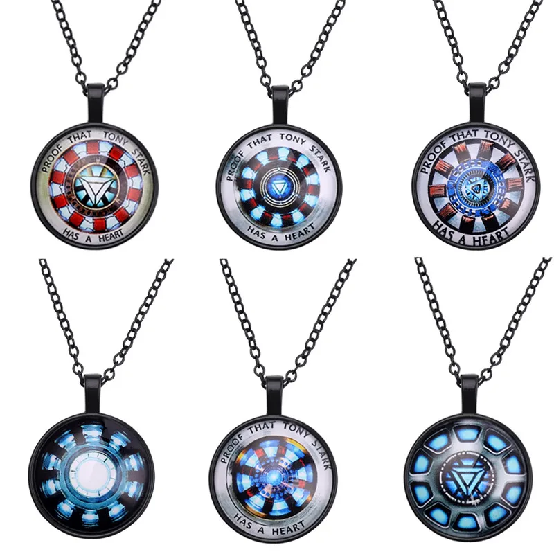 

Iron Man Necklace Tony Stark Reactor Heart Pendent Jewelry Dome Crystal Glass Fashion Gift For Fans 6 Design 3 Color