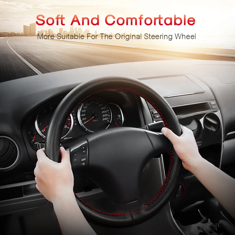 WCaRFun DIY Black Leather Hand-stitched Car Steering Wheel Cover for Lada Vesta