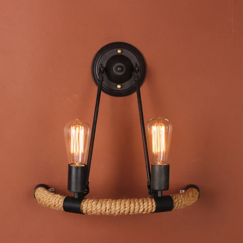 Comprar Lámparas de pared de cuerda de cáñamo Retro de hierro americano de estilo Industrial lámparas colgantes de iluminación Industrial Vintage 110 240v