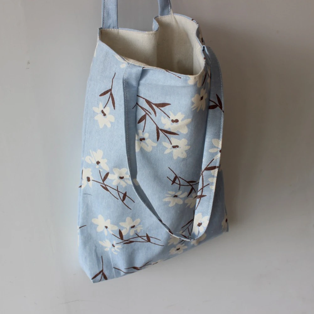 Многоразовая хозяйственная сумка эко женская сумка складная сумка для пляжа повседневное использование Сумка через плечо цветочный принт Повседневная Холщовая Сумка-тоут - Цвет: Light Blue