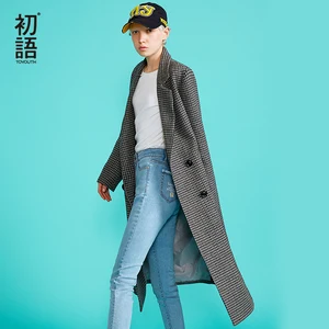 Toyouth Womens Wool Plaid Long Coat Loose Plus Size Coat Straight Double Breasted Coats Korean Winter Coat Abrigo Mujer Invierno Toyouth Womens Wool Plaid Long Coat Loose Plus Size Coat Straight Double Breasted Coats Korean Winter Coat Abrigo Mujer Invierno