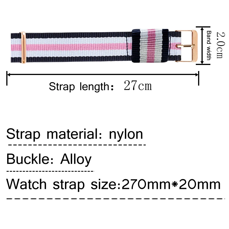 20 мм унисекс полосатый холщовый ремешок для часов модный спортивный 6 цветов простая нейлоновая Пряжка мужские женские наручные часы ремешок Ремешки для наручных часов