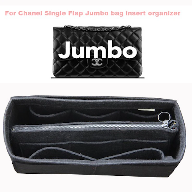 

For Single Flap Jumbo bag insert organizer purse insert, bag shaper(w/Detachable Zip Pocket)Premium Felt (Handmade/20 Colors)