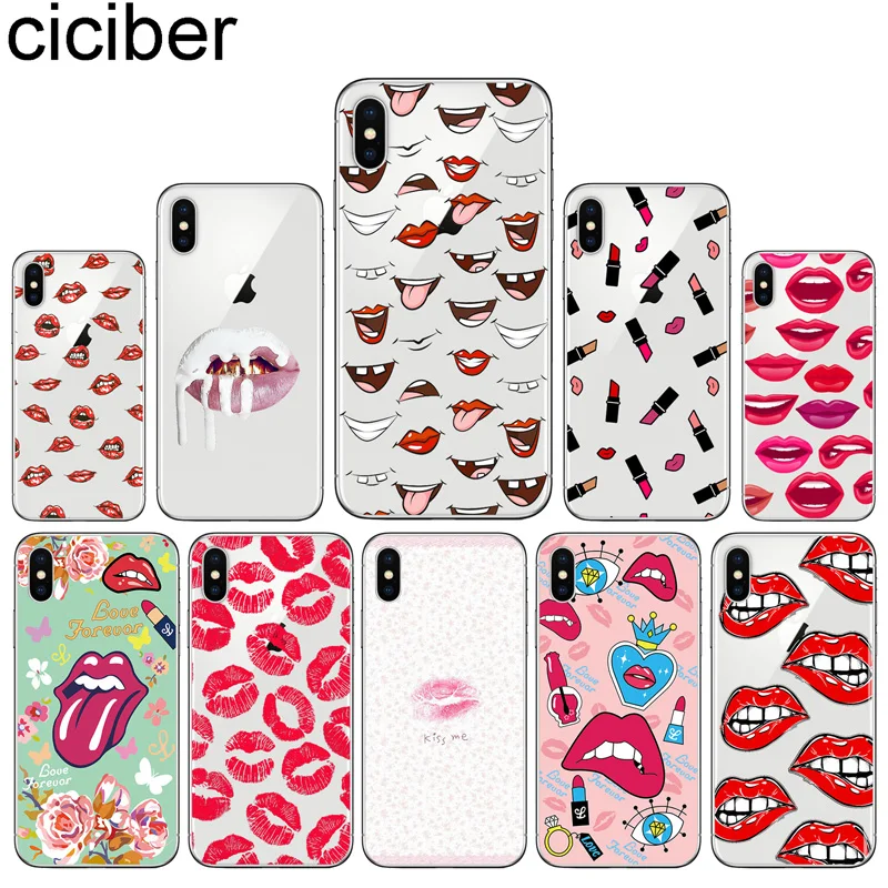ciciber Phone Case For iPhone 11 Pro Max X XR XS MAX Cover 7 8 6 6s Plus 5s SE Soft TPU Silicone Coque Lipstick Kiss |