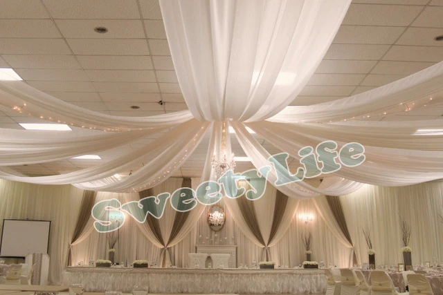 Us 360 0 Wedding 10 Pieces Ceiling Drape Canopy Drapery For Decoration Wedding Fabric 0 7m 14m Per Piece Roof Polyester Knitted Fabric In Banners