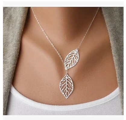 

Wholesale Love Two Leaves Pendant Chain Necklace For Women Bijoux Collares Jewelry Exo Colar 2019 new Girl One Direction NA607