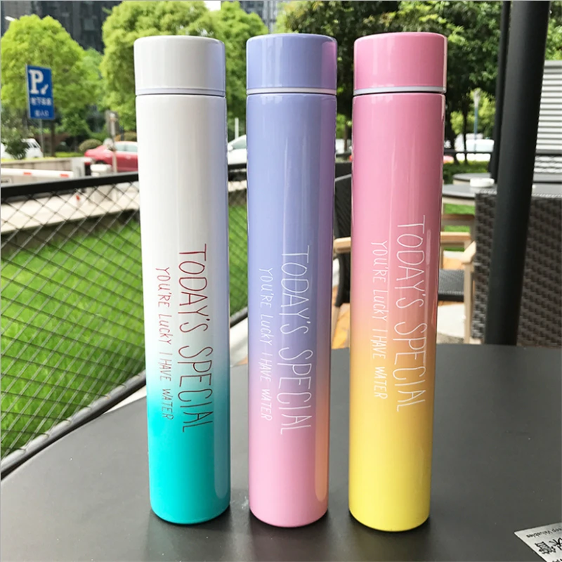 Gradient Color Thermos Cute Water Bottle Vacuum Flask For Tea Coffee