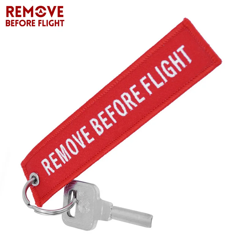 20 PCS Remove Before Flight Key Chain Chaveiro Red Embroidery Keychain Ring for Aviation Gifts OEM Key Ring Jewelry Luggage Tag Key Fob tag