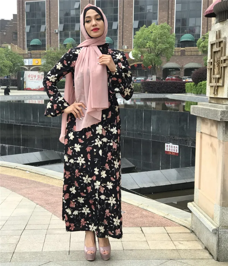 Модные женские туфли мусульманское платье цветочный Рисунок длинные Абаи платье с расклешенными рукавами кардиган турецкая исламская